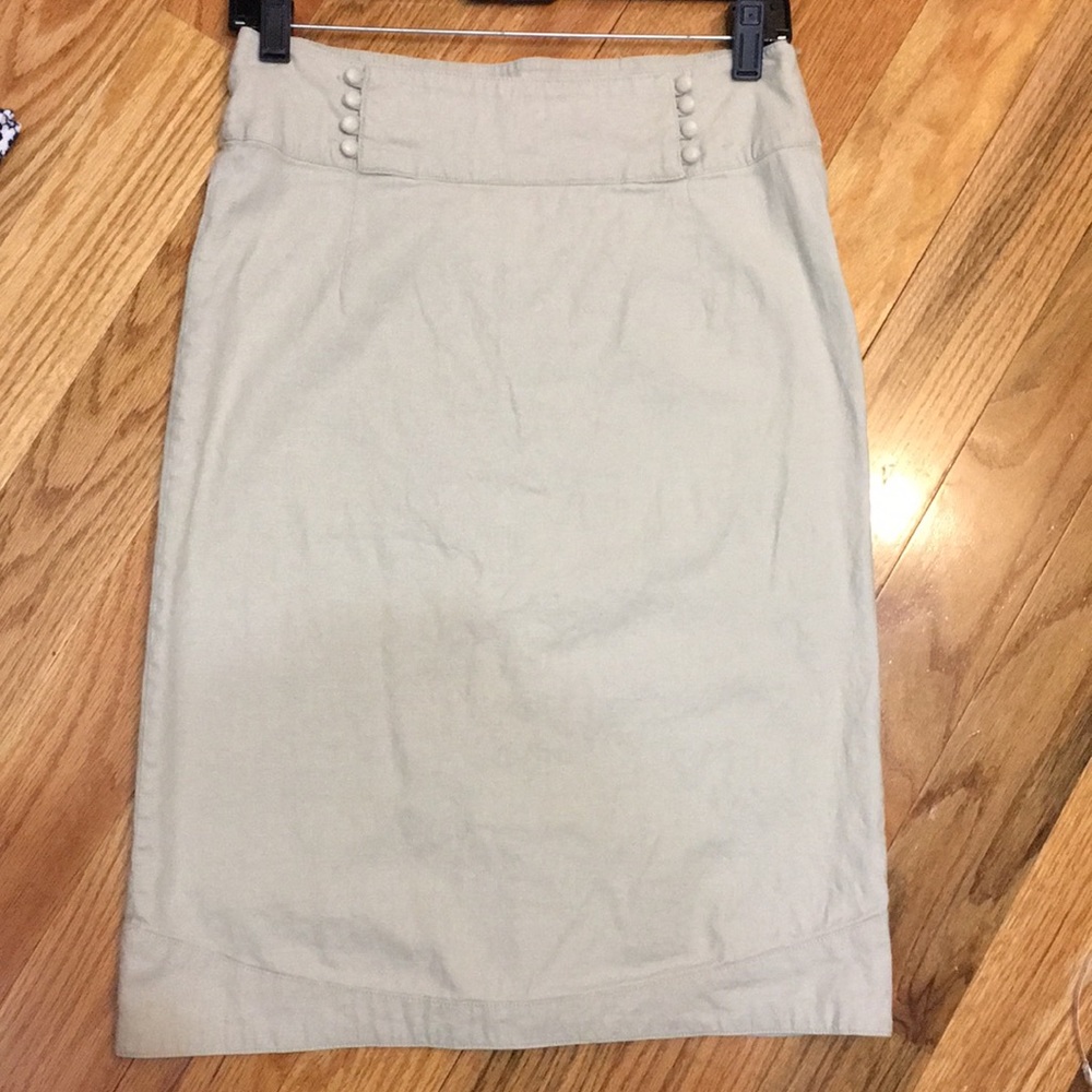 Tan linen pencil skirt with side zip